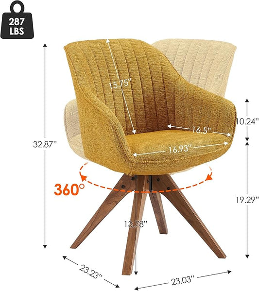 Zouron Mid Century Modern Accent Chair with Wooden Legs, Upholstered Swivel Chair No Wheels, Side Accent Armchair Vanity Chair for Small Space Home Office Living Room Bedroom, Yellow