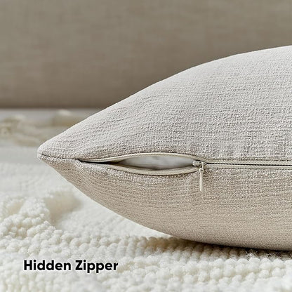 FUTEI Oatmeal Chenille Decorative Throw Pillow Covers 22x22 Inch Set of 2,Soft Cozy Faux Linen Textured Cushion Case,Farmhouse Home Decor for Couch Living Room