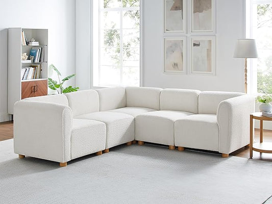 VANOMi Oversized Modular Sectional Sofa, V-Shaped Corner Sectional Couch for Living Room, 5 Seats Modular Sofa, Cream White