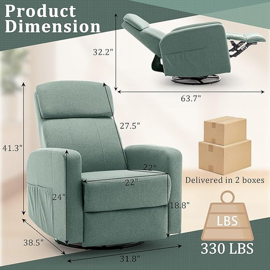 Power Swivel Recliner Chairs for Adults, Electric Glider Rocking Chair Nursery, Glider Recliner Nursery Chair with Classified Side Pocket, Nursery Rocking Chairs with USB and Type-C Ports