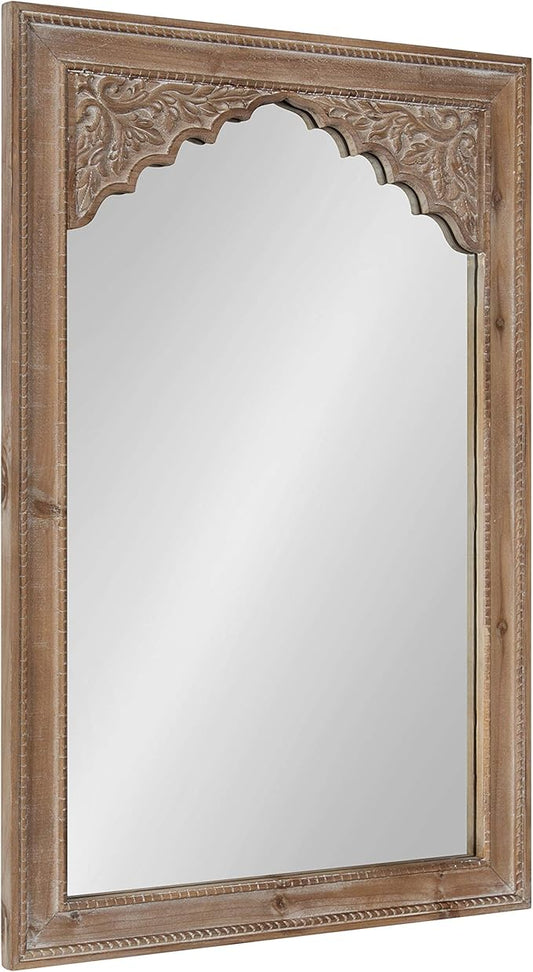 Kate and Laurel Shivani Boho Wall Mirror, 24 x 36, Rustic Brown, Farmhouse Wall Decor with Ornate Detailing