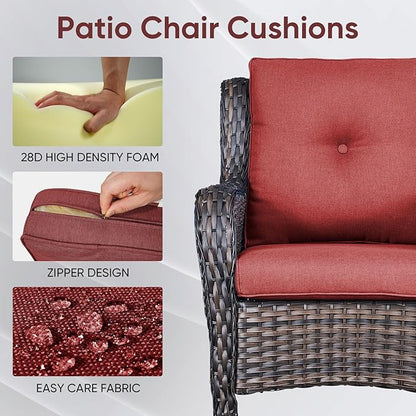 Outdoor Chair Cushions 3 Packs - Outside High Back Thick Water-Resistant Cushion 22x24 with Zipper Cover for Patio Glider Rocking Chairs Loveseat Couch – Red/Buckle