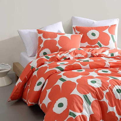 Marimekko - Duvet Cover Set, Super Soft Organic Bedding, Casual Home Decor (Unikko Orange, Full/Queen)