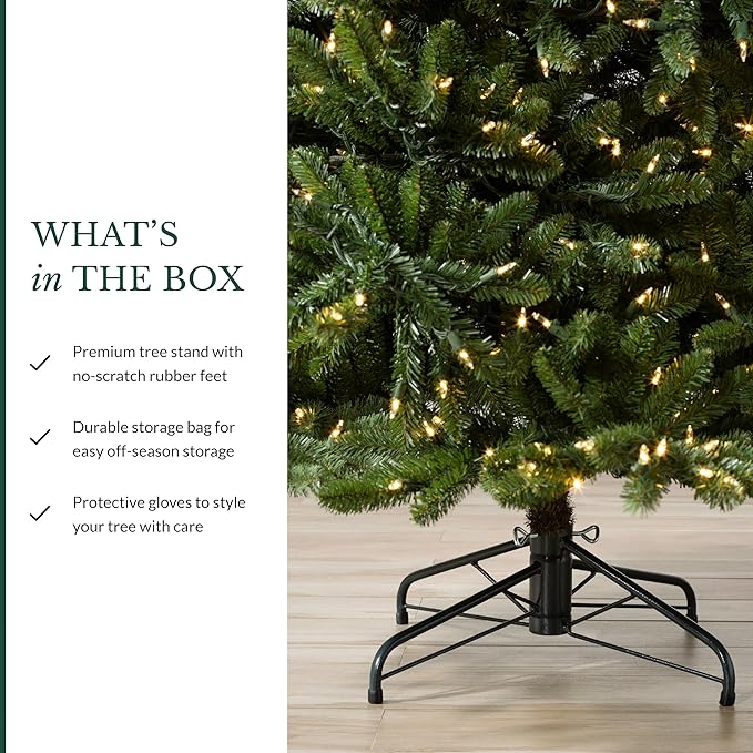 Balsam Hill 6.5ft Pre-Lit Classic Blue Spruce Artificial Christmas Tree with 2,144+ Tips, 330 Twinkly LED Smart Lights, Easy Plug Technology & Premium Stand for Indoor Holiday Decorating