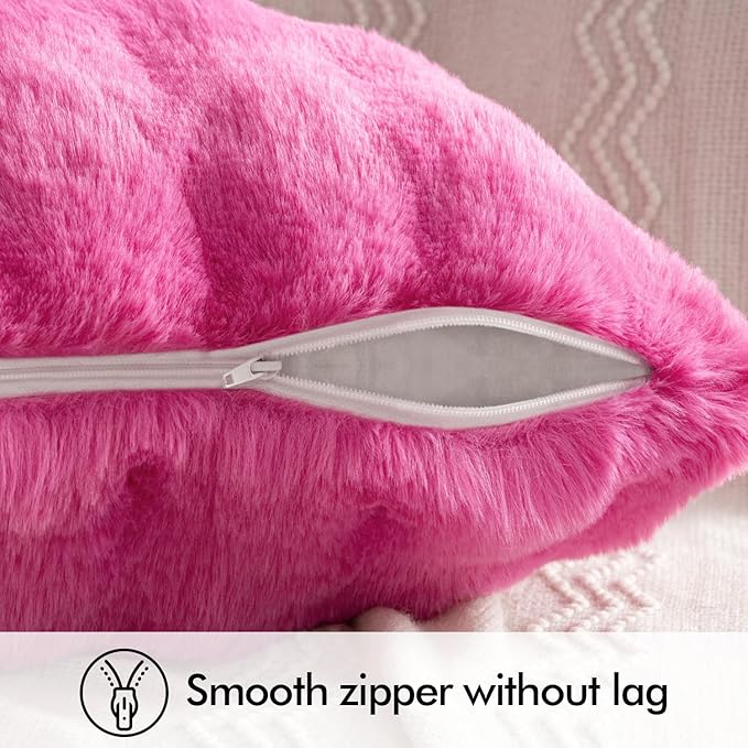 MIULEE Faux Fur Pillow Covers Thick Soft Plush Throw Pillows Luxury Home Decor for Couch Bed Bedroom Living Room Sofa,20x20 Inch Pack of 2 Hot Pink