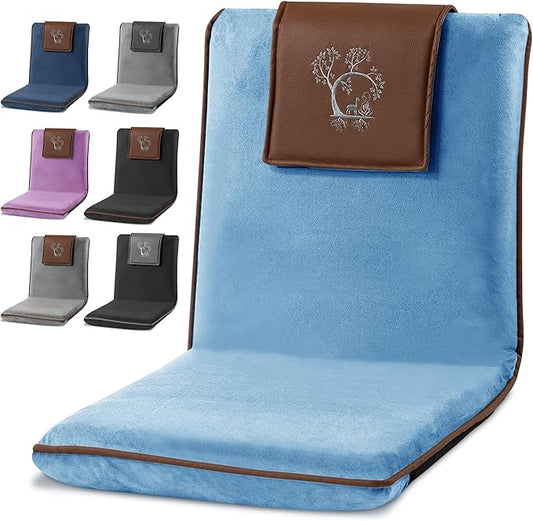 Adjustable Japanese Floor Chair with Back Support for Adults | Premium Meditation Chair for Seating, Yoga & Gaming -Folding Backjack Floor Chair with 6 Recline Positions, Thick Padding & Vegan Leather
