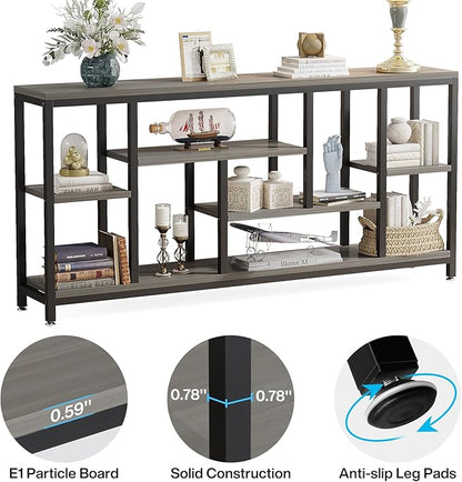 Tribesigns Console Sofa Table, 70.9 inch Extra Long Console Table Behind Couch with Storage Shelves, 3-Tier Modern Narrow Entryway Hallway Accent Table for Living Room, Grey