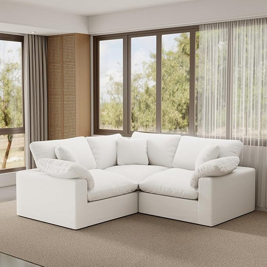 Cloud Modular Sectional Sofa,78.6" V Shape 3 Seater with Corner Down Filled Comfy Sofa,Modern Deep Seat Cloud Couch,Detachable Couch Cushion Covers for Living Room,White