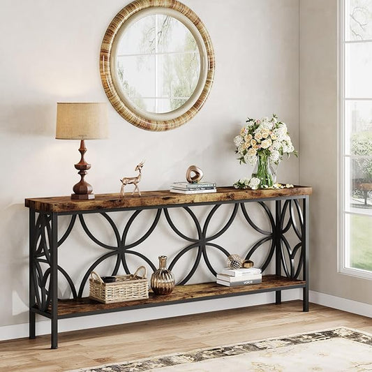 Tribesigns 70.9-Inch Narrow Sofa Table, 2-Tier Industrial Console Table Behind Couch, Long Entry Tables with Storage for Entryway, Living Room, Foyer, Hallway, Rustic Brown