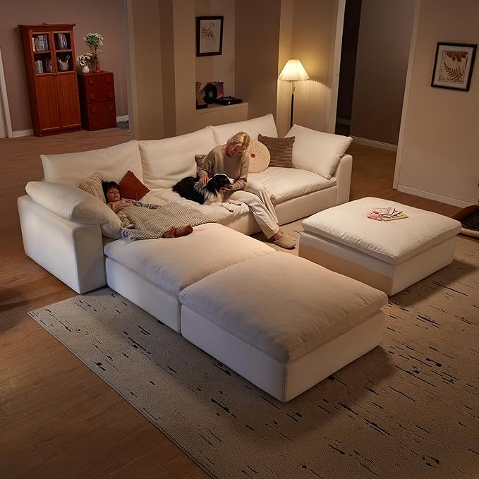 Modular Sectional Sofa, 110.2" U Shaped Modern Sofa Modular Sectional Cloud Couch with Ottoman, Modern Cloud Sectional Couches for Living Room, Deep Seat Sofa with Washable Cover