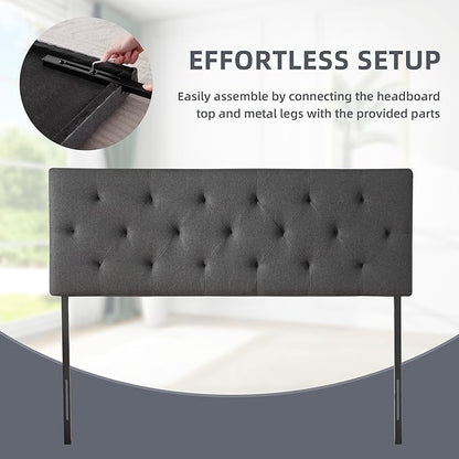 Linen Upholstered Headboard King Size, Modern Diamond Tufting Solid Wood Cali King Headboard Only, Adjustable Height from 37” to 51” Head Board, Bed Frame or Wall Mount Headboards, Dark Grey