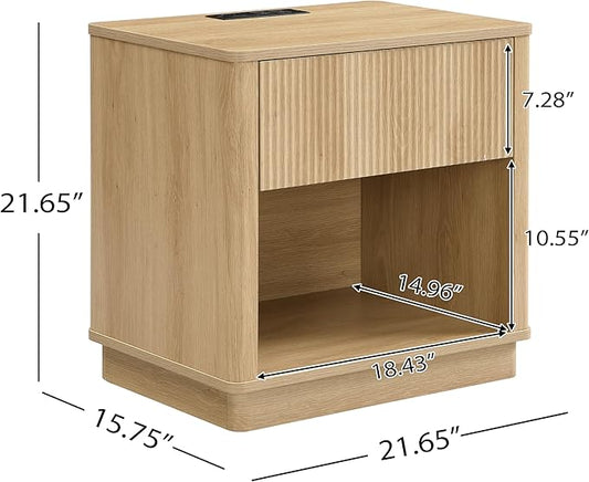 Christopher Knight Home Kyla Set of 2 Nightstand with Charging Station, Wooden Bedside Table/End Table with Outlet & USB Port for Bedroom/Living Room, Multipurpose Storage Cabinet with Drawer, Natural