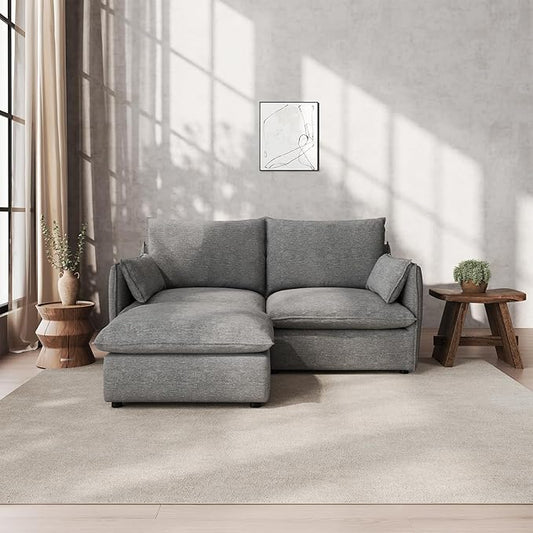 Waterproof Cloud Sectional Couches,High Backrest Down Filled Sofa for Living Room,Modular Sofas 2 Seater with Ottoman,Detachable Couch Covers,Dark Grey
