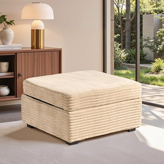 32.7'' Ottoman for Modular Sectional Sofa, Deep Seat Upholstered Footstool for Sofas Set, L/U/V Shaped Plush Corduroy Cloud Couch for Living Room Apartment, Beige