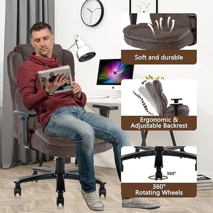 CLATINA Big and Tall Fabric Home Office Chair, Extra Wide Seat, Heavy Duty Ergonomic Executive Cloth Desk Chair with Wheels and Padded Armrests, High Back Computer Task Chair, Black, 500 LBS Capacity