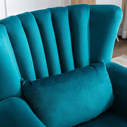 Accent Reading Arm Chairs Midcentury Modern Comfy Corner Sofa Chair, Wingback Waiting Room Club Chair with Tufted Back for Living Room/Bedroom/Reception Room, Velvet Teal