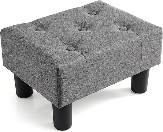 Poofzy Small Foot Stool Ottoman, Linen Ottoman Foot Rest with Legs, Rectangle Foot Rest for Couch, Footstools and Ottomans Small for Living Room and Entryway (Gray)