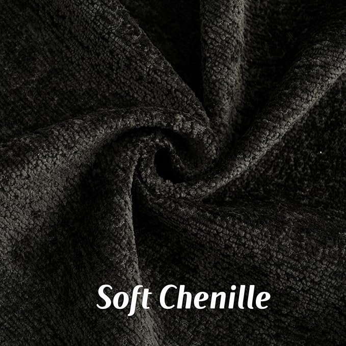 FUTEI Black Chenille Throw Pillow Covers 12x20 Inch Set of 2,Soft Cozy Bound Edge Design Lumbar Pillow Cases,Home Decor for Couch Bed Living Room