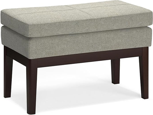 SIMPLIHOME Carlson 27-inch Wide Linen-Look Fabric Small Ottoman Bench in Greige with Solid Wood Frame for Living Room, Entryway, or Bedroom