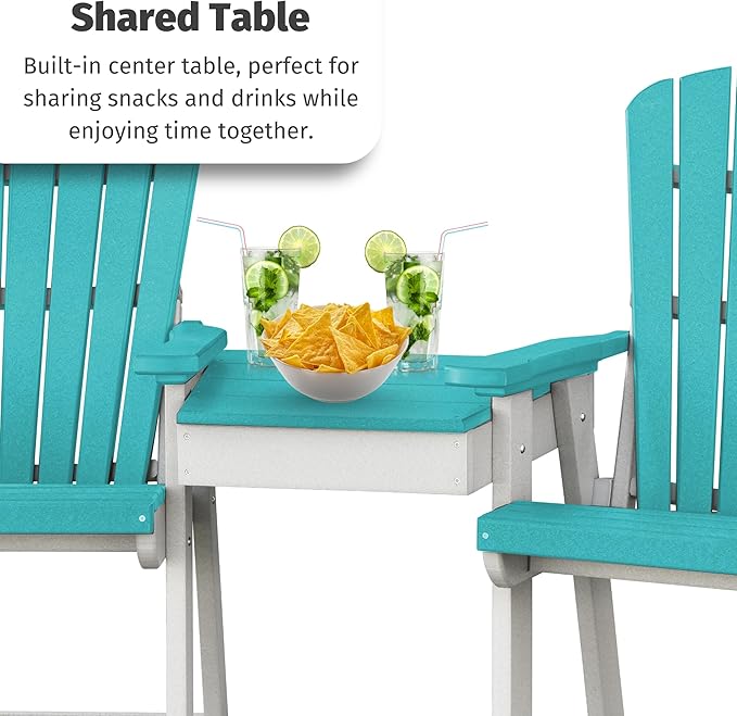 DutchCrafters Plastic Poly Outdoor Bistro Set with 2 Chairs and Attached Center Table, 3 Piece Patio Furniture Set - Amish Made in USA (Black & Cedar)