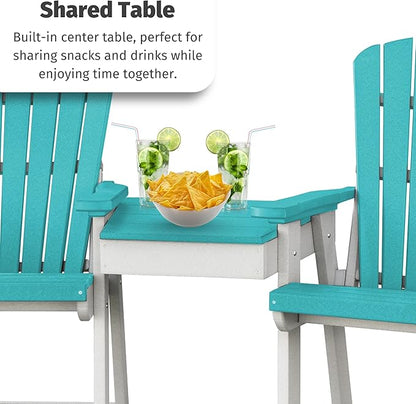 DutchCrafters Plastic Poly Outdoor Bistro Set with 2 Chairs and Attached Center Table, 3 Piece Patio Furniture Set - Amish Made in USA (Black & Blue)