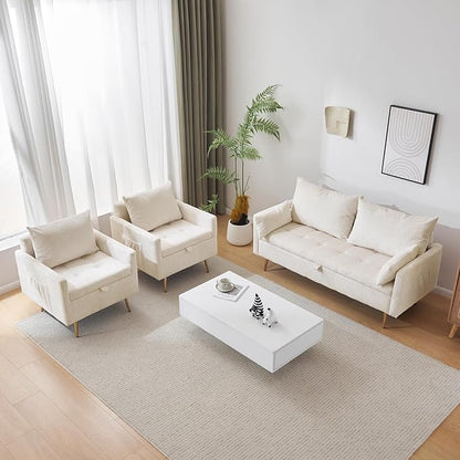 Furnimart 2-Seater Storage Loveseat Sofa for Small Spaces, 62“ Corduroy Small Couch with Removable Cushion Cover and Gold Leg for Bedroom, Apartment, Tiny Homes and Lofts, Beige