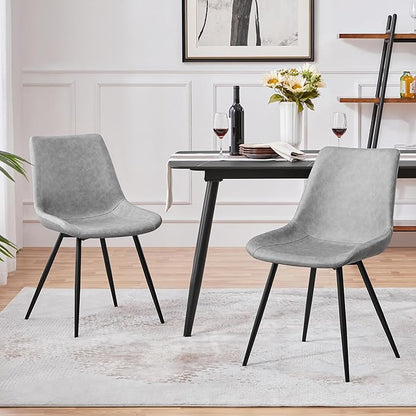 Yaheetech Dining Chairs Set of 2 Modern Upholstered Dining Room Chairs with Faux Leather Seat and Metal Legs for Home, Kitchen, Armless Design, Gray