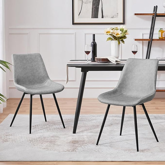 Yaheetech Dining Chairs Set of 2 Modern Upholstered Dining Room Chairs with Faux Leather Seat and Metal Legs for Home, Kitchen, Armless Design, Gray