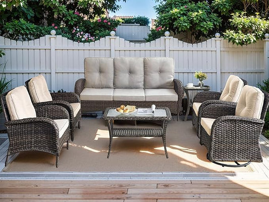HUMMUH 7-Piece Outdoor Patio Furniture PE Wicker Patio Conversation Set,High Back Patio Couch with Coffee Tables Outdoor Chairs for Backyard,Porch,Deck