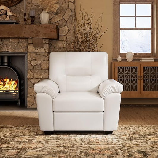 Morden Fort Faux Leather Chair, Modern Luxury Furniture with Removable and Easy Clean Cushions, Skin-Friendly Leather Accent Chairs for Living Room Apartment Office Lounge Comfy Reading Chair, White