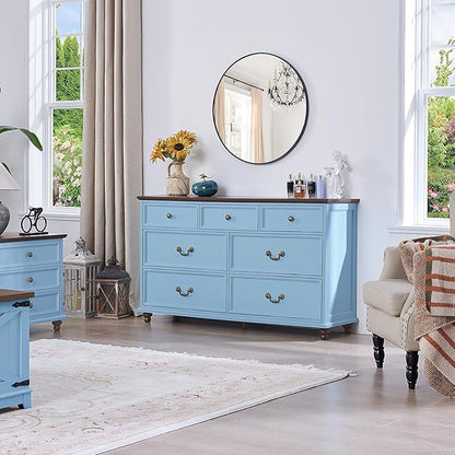Farmhouse Dresser and Nightstand Sets, Wood 54" Wide Dresser & 24" Night Stand with Charging Station, 2 Piece Bedroom Furniture Set, Chest of Drawers for Bedroom, Home, Living Room, Hallway