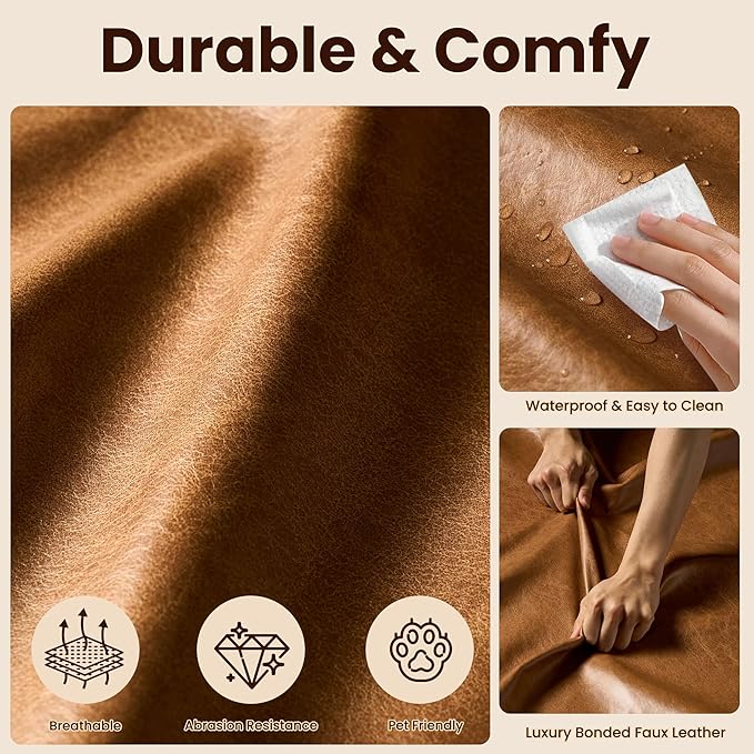 37.8" Faux Leather Ottoman for Couch, Memory Foam Cloud Boneless Sectional Couch for Living Room Foot Stools No Assembly Require (Faux Leather,Brown)