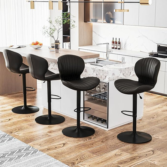 Waleaf Modern Adjustable Swivel Bar Stools Set of 4，Hydraulic Faux Leather Counter Height Barstool with Ergonomic Backrest and Footrest,Upholstered Pub Dining Chairs for Kitchen Island