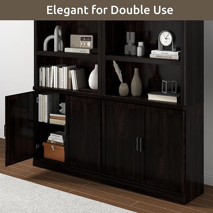 70 Inch Tall Bookcase with Doors, Library Office Bookshelf with Adjustable Shelves, Floor Standing Storage Cabinet for Bedroom Living Room Organizer with Anti Tipping Kit, Dark Cherry Finish