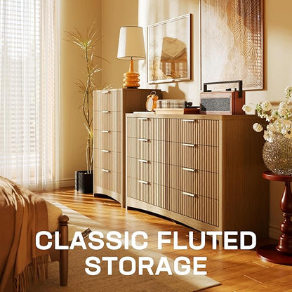 Marsail 8 Drawer Wooden Dresser with Smooth-Glide Drawers, Modern Storage Solution for Bedrooms, Living Rooms, and Hallways, Featuring Large Capacity and an Elegant Natural Wood Finish, Natural Oak