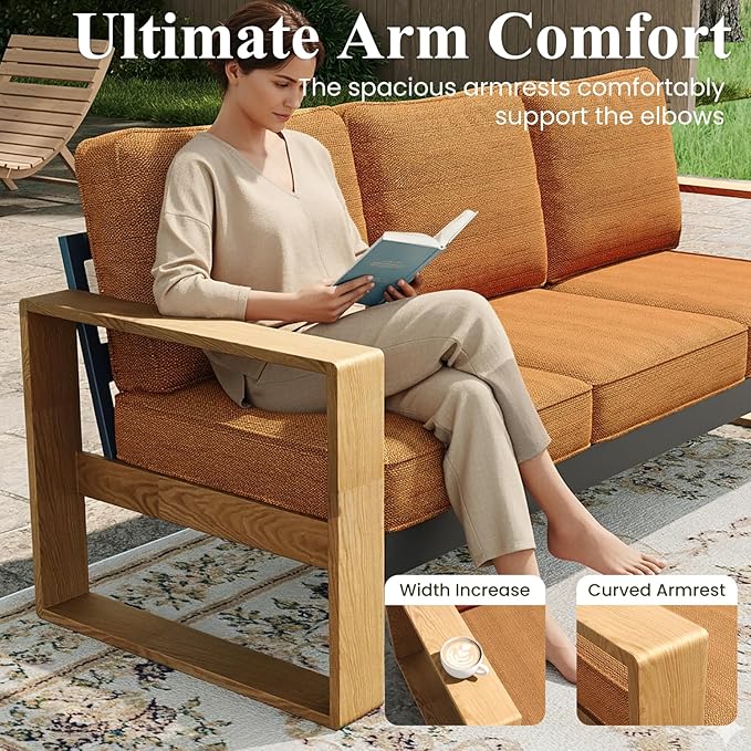 LayinSun 5 Pieces Aluminum Patio Furniture Set with Fire Pit Table, Oversized Seat with Hight Back, Outdoor Conversation Sets for Porch, Balcony, Deck