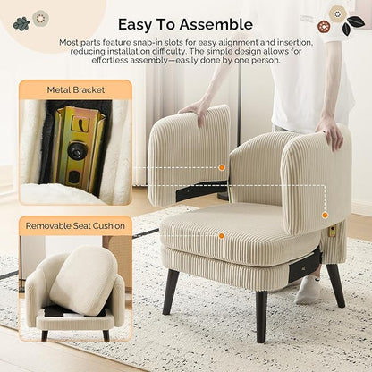 VINGLI 30.3" Wide Modern Barrel Accent Armchairs Set of 2 with Track Armrest, Solid Wooden Legs, Comfy Upholstered Club Chairs, Single Home Sofa for Living Room, Bedroom, Reading Room, Corduroy Beige