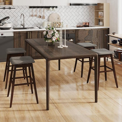 COSTWAY Swivel Bar Stools Set of 2, 30-inch Height Backless Upholstered Chairs with Padded Contoured Seat, Rubber Wood Legs, Footrest, Linen Fabric Barstools for Kitchen Counter Island, Grey+Brown