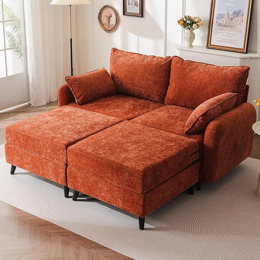 73'' Loveseat Sofa with All Seats Storage, Modular Sectional Couch with Movable Ottoman,Oversized Comfy Couch, 7.8'' Thick Cushion,24.5'' Deep Seat,for Living Room,Bedroom,Apartment,Velet,Orange