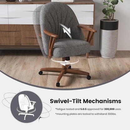 Chromcraft Set of 2 Swivel Tilt Chairs, Luxe Wooden Arm All-Metal Pedestal Base Chairs with Wheels for Kitchen