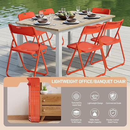 Karl home 10 Pcs Folding Chair, 300LBS Lightweight Foldable Plastic Chair, Reinforced Metal Frame Easy to Fold & Store for Indoor & Outdoor, Wedding, Party, Meeting Room, Patio and Garden, Orange