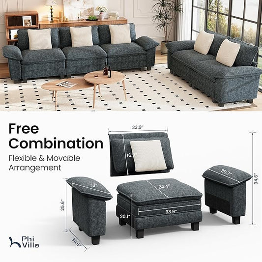 PHI VILLA Cloud Modular Couches Sets, 2 Pieces Comfy Sectional Sofa Set with Loveseat, 5-Seater Upholstered Couch for Living Room, Chenille Fabric, Dark Cyan
