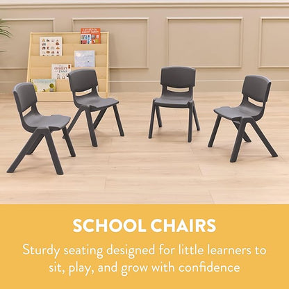 Stackable School Chairs, 12", Kids Furniture, Grey, 4-Pack
