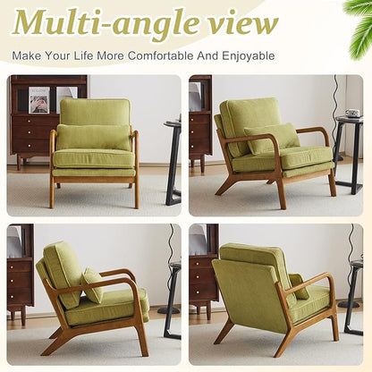 VINGLI Upgraded Premium Corduroy Accent Chair,Upholstered Arm Chair,Solid Wood Comfy Reading Chair with Pillow, Mid Century Modern Chairs for Living Room,Bedroom,Guest Room,Green