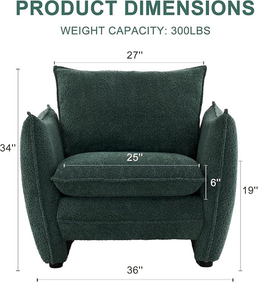 Oversized Armchair, Modern Accent Chair Upholstered in Soft Cloud Fabric with Plush Cushions – Comfy Lounge Chair for Reading Nook, Living Room, and Bedroom (Green, Set of 2)