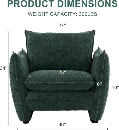 Oversized Armchair, Modern Accent Chair Upholstered in Soft Cloud Fabric with Plush Cushions – Comfy Lounge Chair for Reading Nook, Living Room, and Bedroom (Green, Set of 1)
