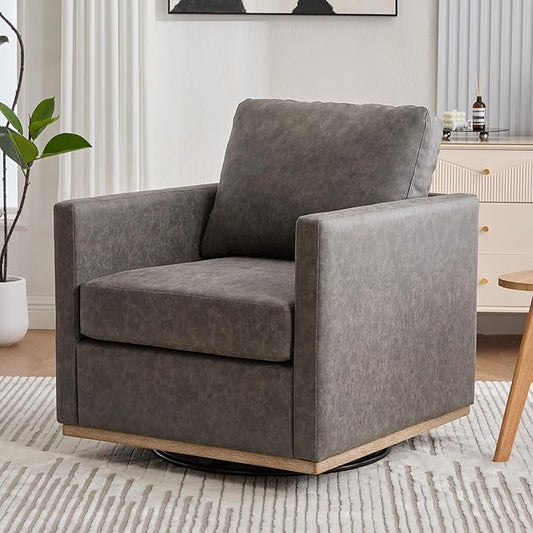 Chifee & Vingol 30.7" W Swivel Accent Chairs PU Leather Swivel Reading Chair for Living Room Mid Century Modern Chair,Gray