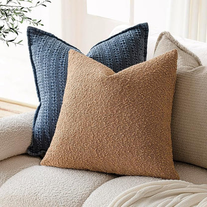 Foindtower Pack of 2 Textured Boucle Throw Pillow Covers Accent Solid Pillow Cases Cozy Soft Decorative Couch Cushion Case for Chair Sofa Bedroom Living Room Home Decor, 20 x 20 Inch,Rust Tobacco
