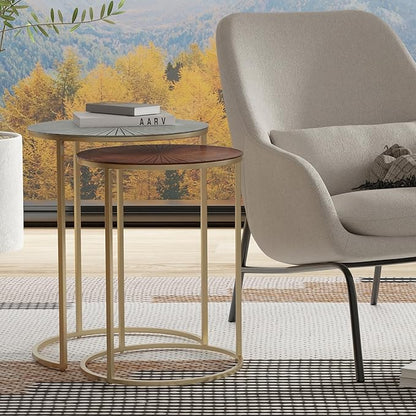 SIMPLIHOME Drake Contemporary 18 inch Wide Metal Nesting table in Antique Nickel, Antique Copper, Fully Assembled for the Living Room and Bedroom