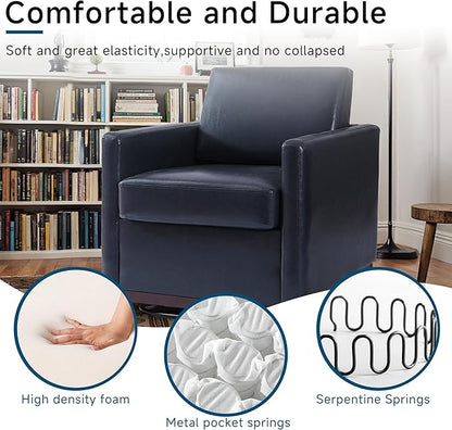 Pia Ricco Easy to Clean PU Swivel Barrel Chair Set of 2, Modern Faux Leather Accent Armchair, Mid-Century Style for Living Room & Office, Vegan Leather, Navy